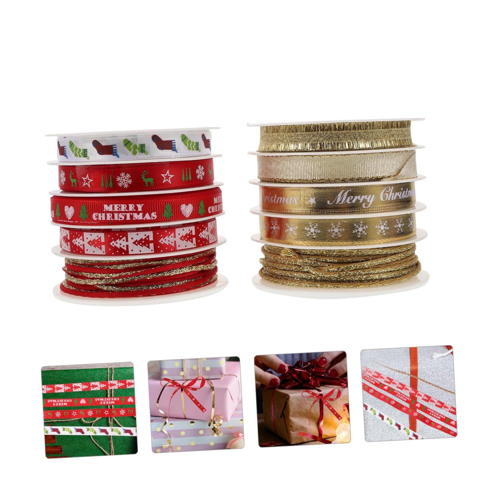 Angoily 10 Sätze Weihnachtliche Geschenkband Teilig Polyesterbänder in Rot und Gold für Geschenkverpackung DIY Bastelarbeiten Festliche Dekorationen und Partyaccessoires