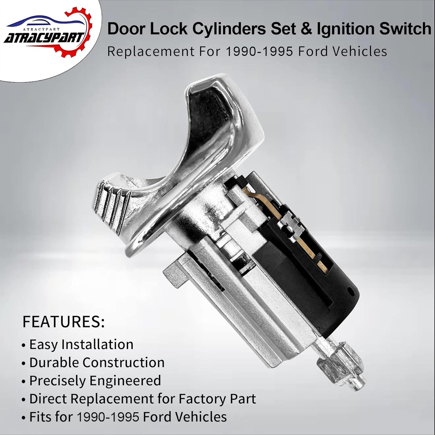 Door Lock Cylinders Set & Ignition Switch with Keys, Compatible With1990-1995 Ford F150/250/350, E150/250/350, Ranger, Bronco & Mercury Grand Marquis Vehicles, Replace OE: C-42-150+DP-42-122