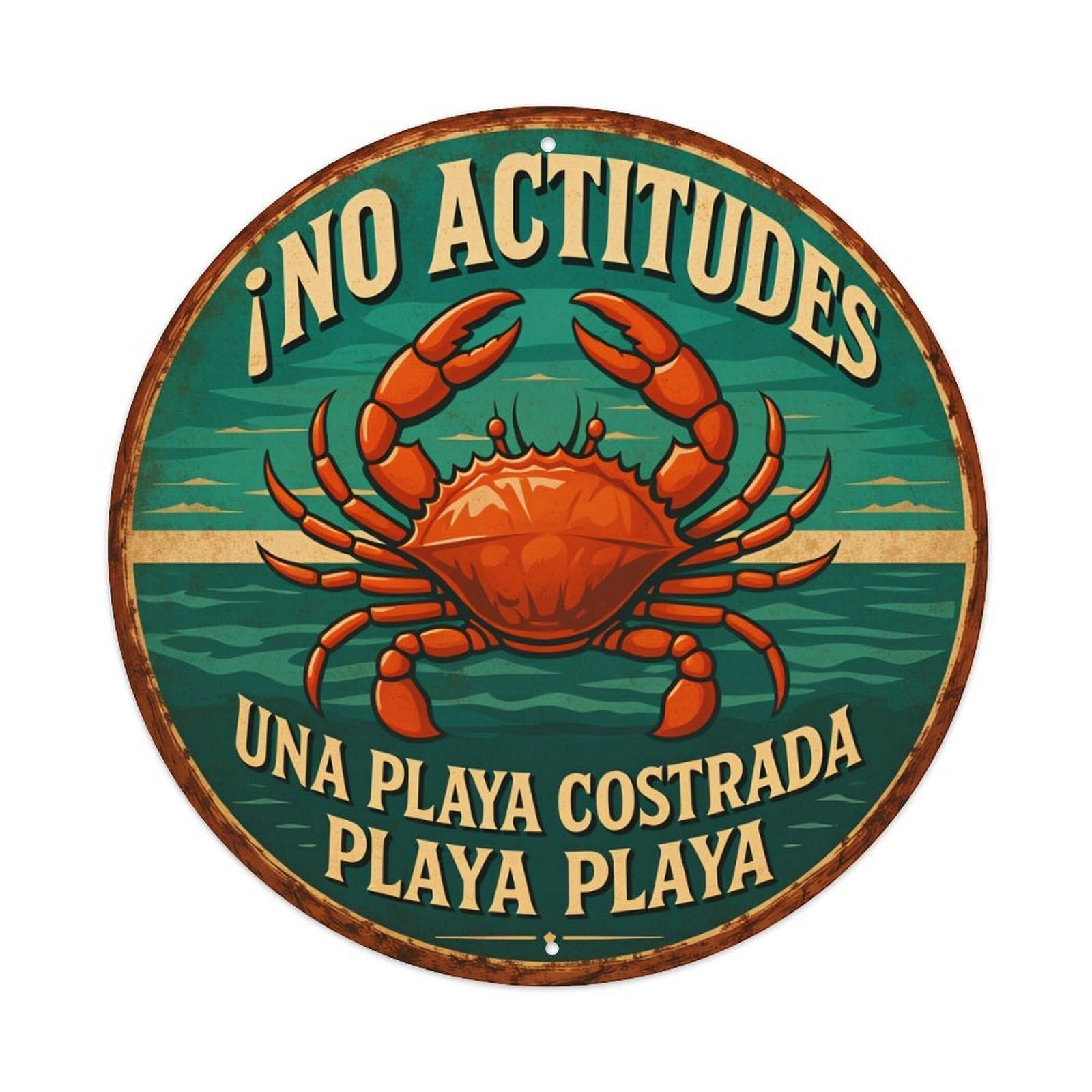 Crab Beach Sign Artwork Design Round Tin Sign Vintage Metal Poster, Home Bar Garage Man Cave Cafe Indoor & Outdoor Wall Decoration 8x8Inches