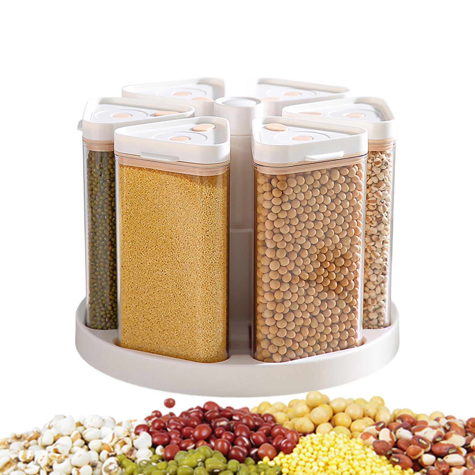 Dispenser Rotante per Alimenti Contenitore Rotante Per Cereali Con 6 | Contenitore Ermetico Cereali Per Casa Grano Farina Fiocchi d'Avena Snack Cucina Dispensa Bancone Pasticceria Ristor