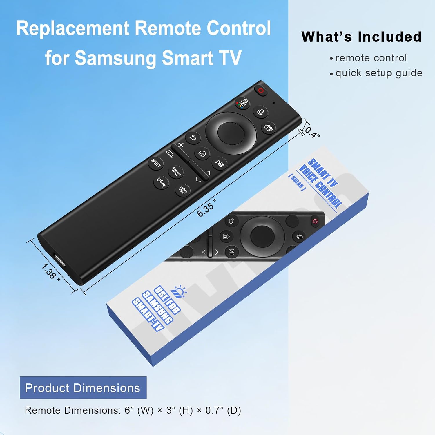 Rechargeable Universal TV Remote for Samsung Smart TVs:Replacement for 2019-2025 Samsung TV Remote Control with Voice Control,USB-C Fast Charging&Solar Charging BN59-01385A