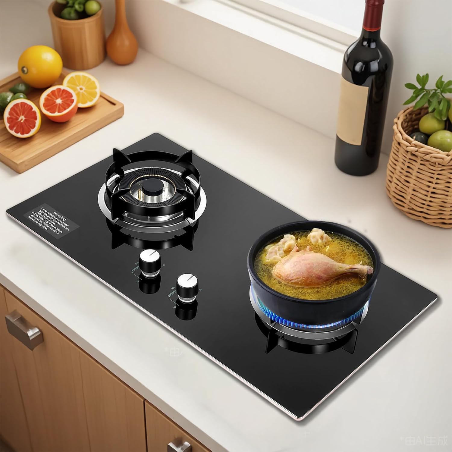 2-Burner Gas Cooktop, 29×16 Inch Tempered Glass Built-in Gas Stove with Flameout Protection and An-ti-Backfire Design, Propane Stove,63% Thermal Efficiency, for Apartments and Kitchen