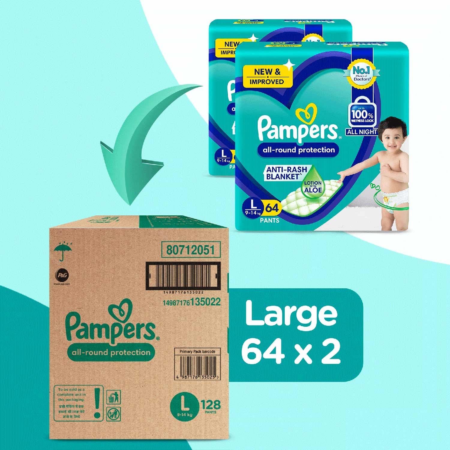 Pampers AllRound Protection Diaper Pants L, 914 Kg, AntiRash, Ultra