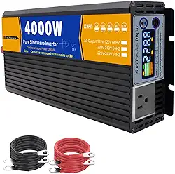 Inversor de potência de onda senoidal pura de 4000 watts, 12V/24V/48V/60V/72V CC para 110/220V CA com display LED, para veículos recreativos, caminhões e barcos,12V to 110V