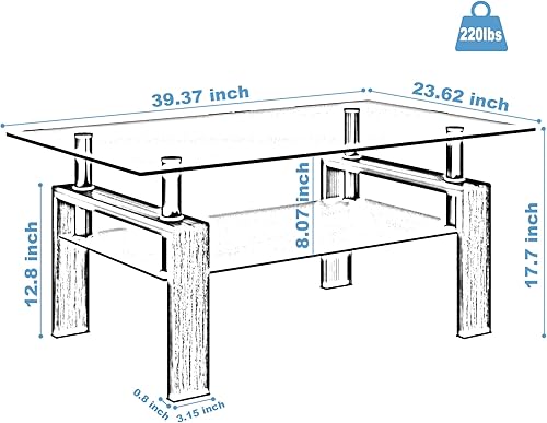 Miniatura 7 de Mesa de centro rectangular de vidrio, mesas de centro de cristal para sala de estar, mesa de centro rectangular transparente para oficina en casa o
