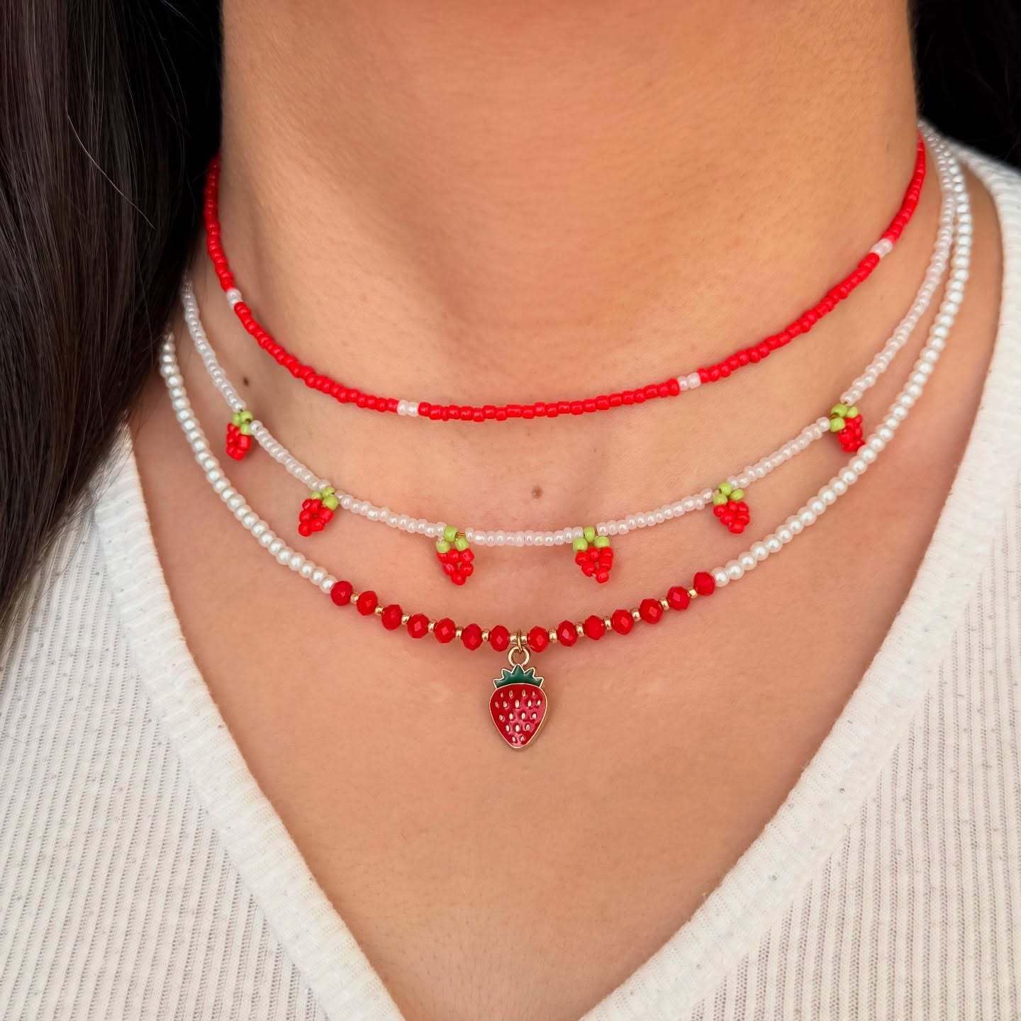 Strawberry Necklace, Layered Beaded Necklaces for Women, Choker Fruit Necklace，Strawberry Jewelry for Party ﻿ - Image 3