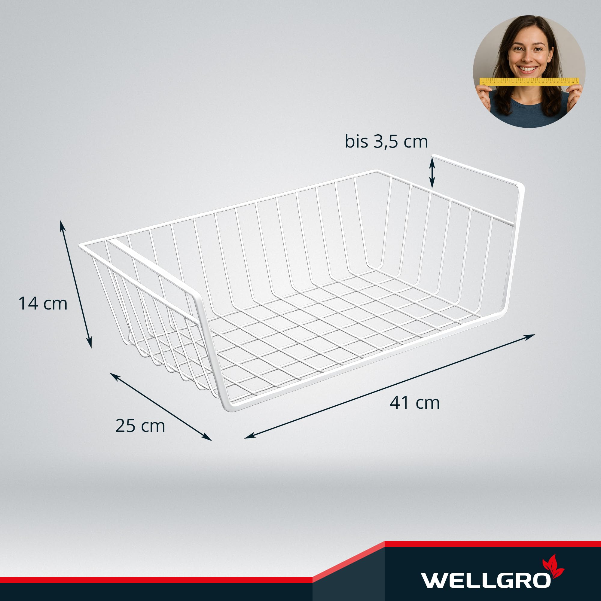 WELLGRO Einhängekorb 2er Set Metall Weiß – Unterregalkorb Küche und Schrank – Schrankkorb zum Einhängen – Regaleinhängekorb & Drahtkorb