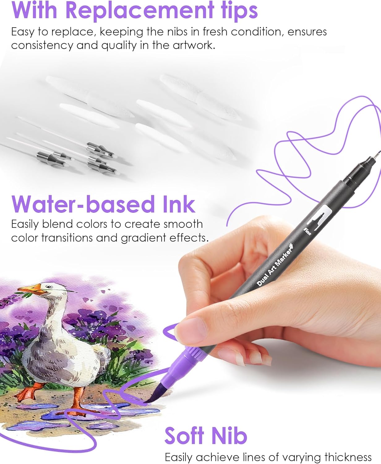 Art Markers Pens Dual Tip Coloring Markers Set with Brush & Fine Nib for Adult Coloring Book Christmas Gifts Professional Calligraphy & Drawing Art Supplies Kit for Adults (72 Colors) - Image 3