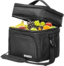 INSMEER Bolsa Térmica Marmita Para Homens, 2 Compartimentos Lancheira Termica Para Adulto Masculina Bolsa Termica De Separado Para Alimentos Quentes E Frios (2 Compartimentos, Preto)