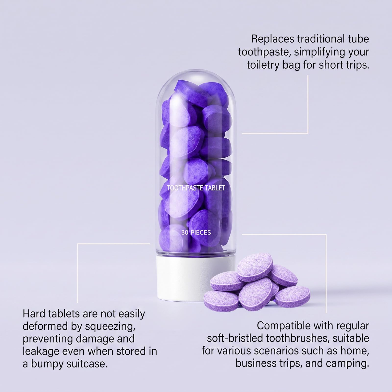 Dentifrice Violet en Comprimés Pastilles Dentifrice Blanchiment (6pcs)