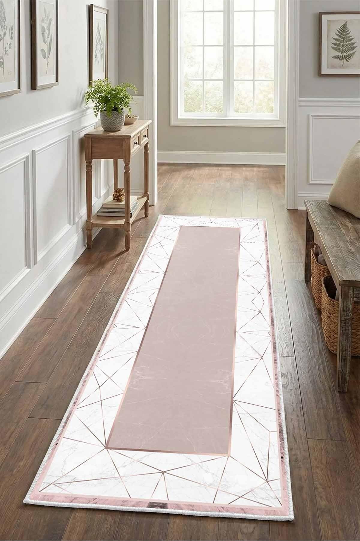 Monnhein Pudra Yolluk Alvi̇na-2 - Yıkanabilir, Kaymaz Taban, Dijital Baskılı, Leke Tutmaz, İnce Hav, Modern Koridor, Mutfak, Antre ve Salon için Dekoratif Yolluk