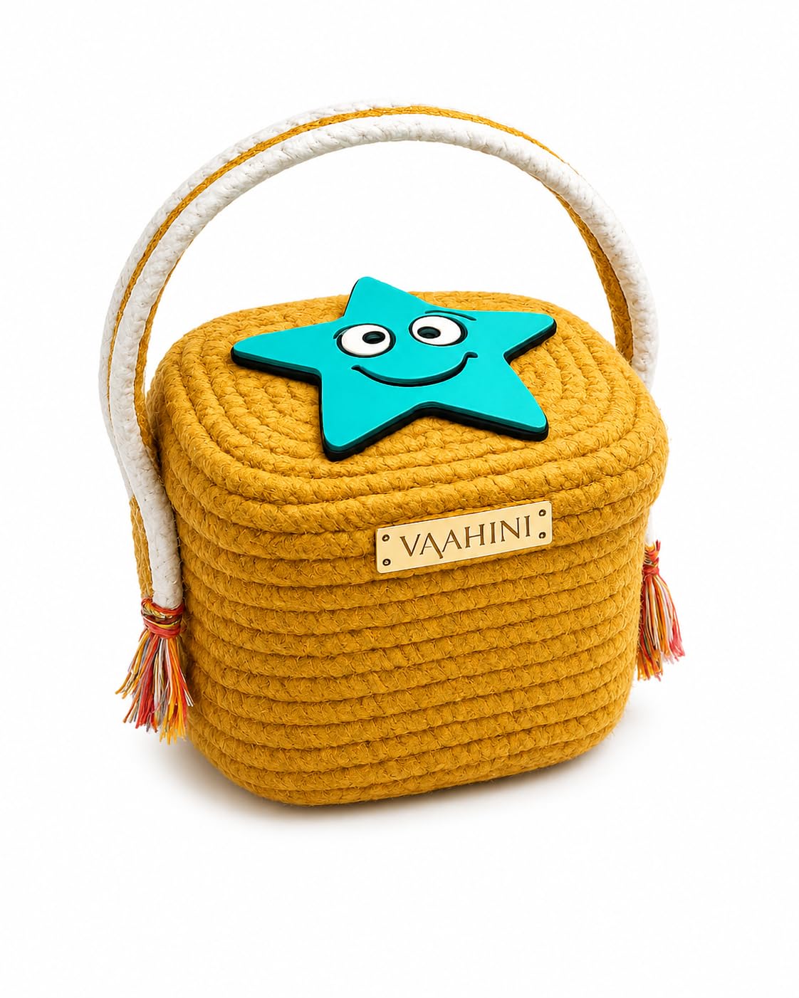 Beautiful Elegant Handmade Cotton Rope Doll Theme Gift Basket with Lid & Handle | Eco-Friendly Yellow Kids Hamper Basket for Gifting, Décor, Return Gifts & Storage (Yellow with White Handle)-image-24