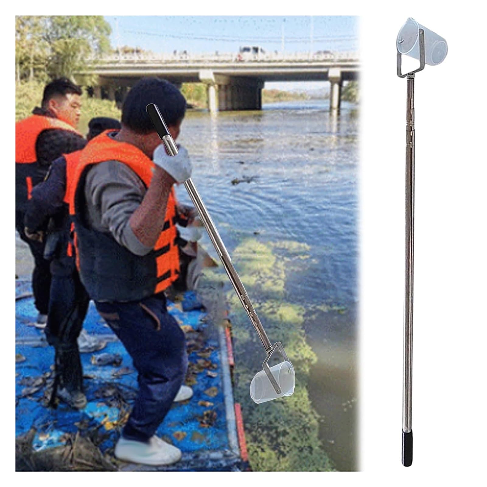 MZZKFC Wellhead/Ponds Environmental Monitoring Telescopic Rod Water Collector, Long Handle Stainless Steel Liquid Sampler Pole, Fruit Picking Water Sampler Cups(4.9-23 ft)