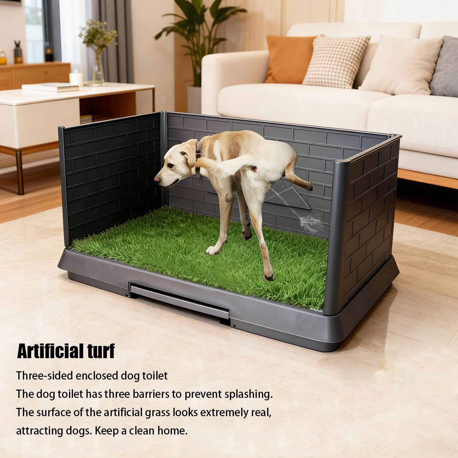 Hundetoilette,75 x 50 cm DREI Seitenwände, Ausgestattet Mit 2 Austauschbaren Kunstrasenteilen, Hunde-Toilette Balkon, Für Drinnen Und Draußen Geeignet Für Kleine Hunde, Große Hunde und Ältere Hunde