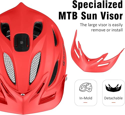 Miniatura 5 de Casco de bicicleta de montaña, casco de ciclismo para adultos con soporte de cámara y visera desmontable para hombres, mujeres y jóvenes, ajuste