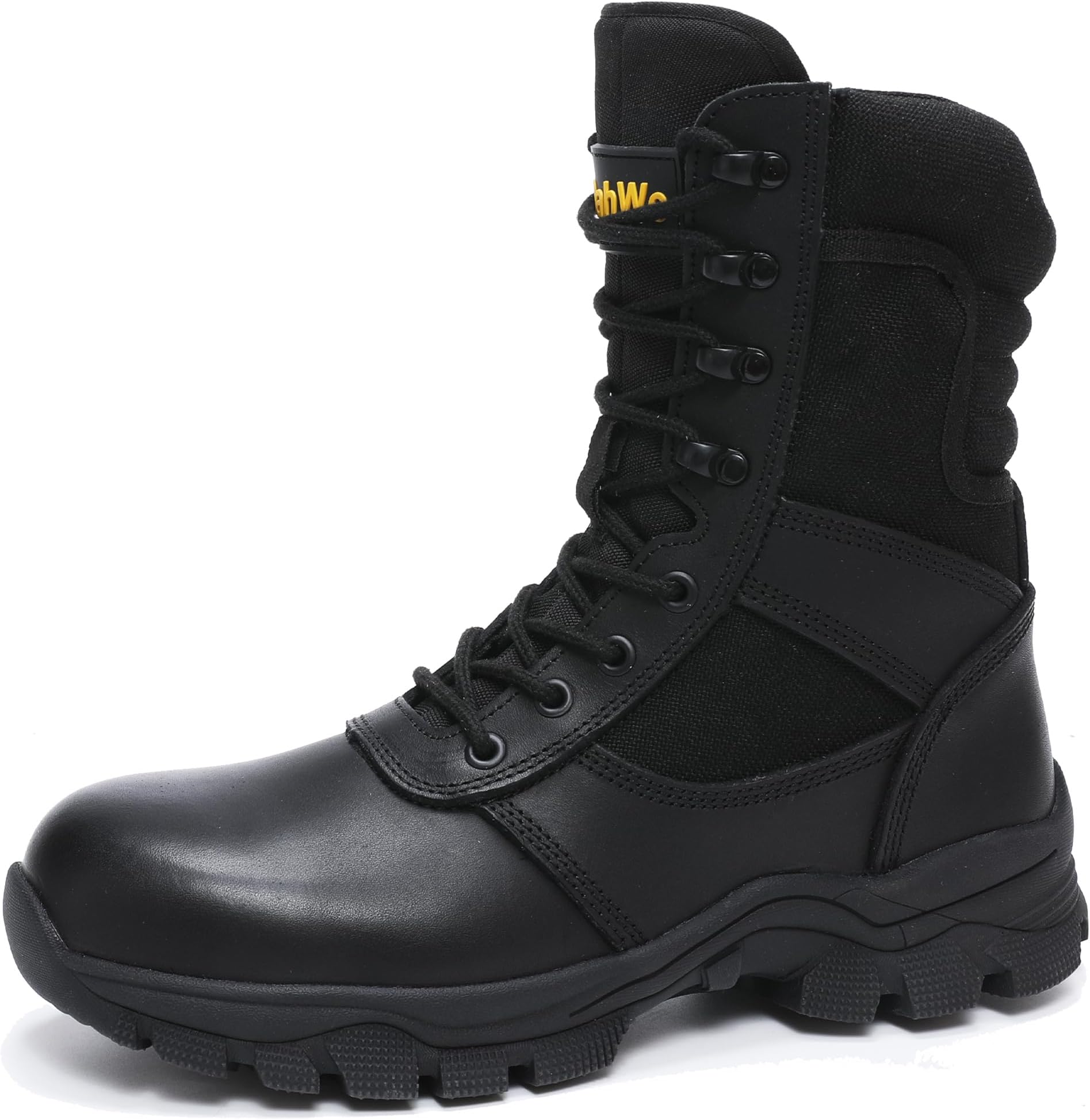 - DahWe Men's Steel Toe Work Boots with Side Zipper 8 inch Lightweight Comfortable Indestructible Puncture Proof for Industrial Construction Warehouse Roofing Logger Riding Safety