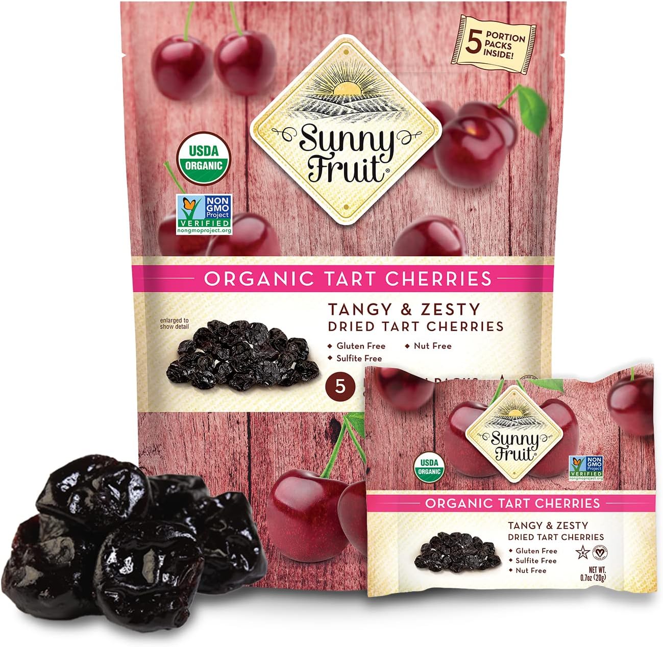 Sunny Fruit Organic Tart Cherries - Dried Cherries 20g Pack of 5 - Healthy Snacks Dried Fruit