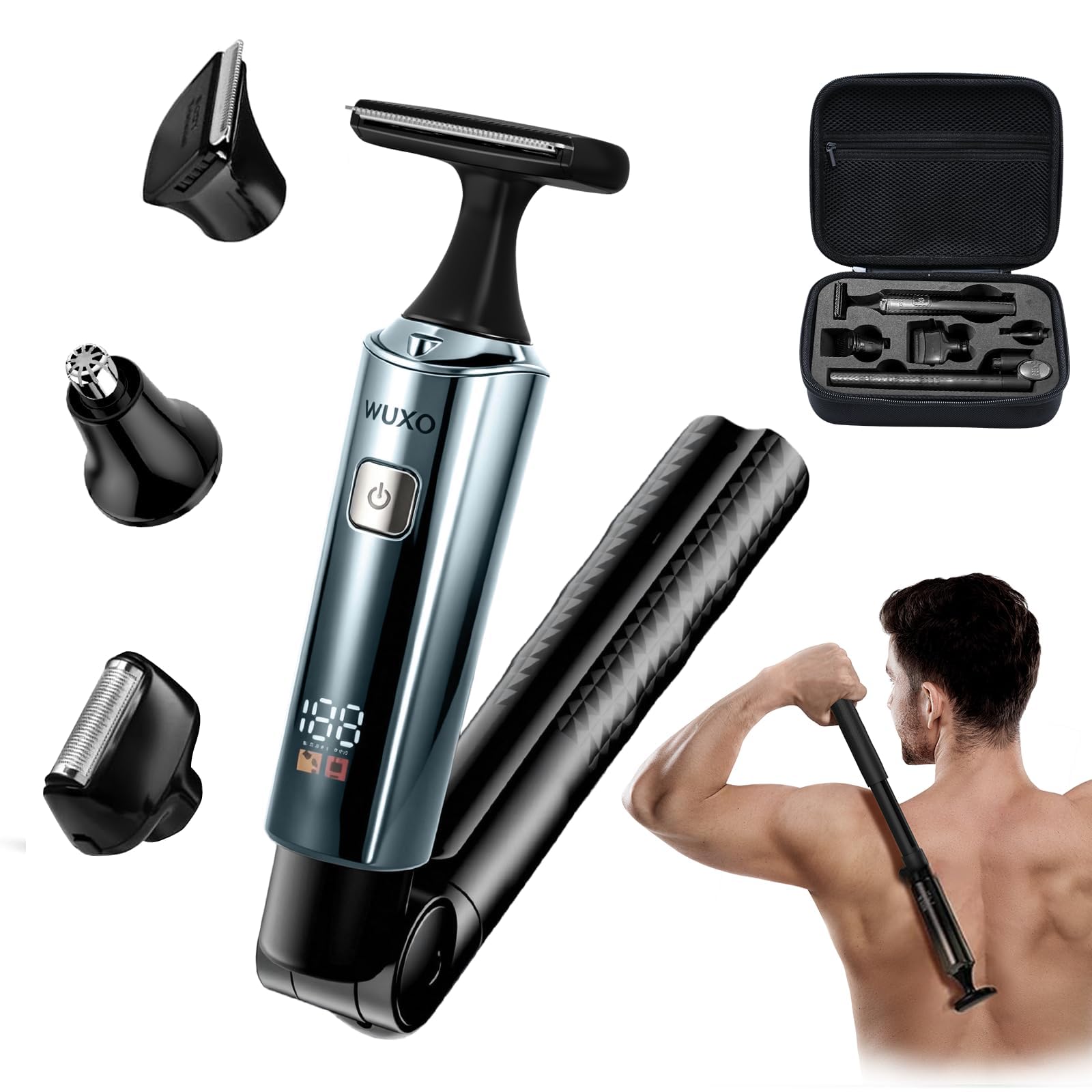 Electric Groin Hair Trimmer, LED Display Back Shaite (WUXO)