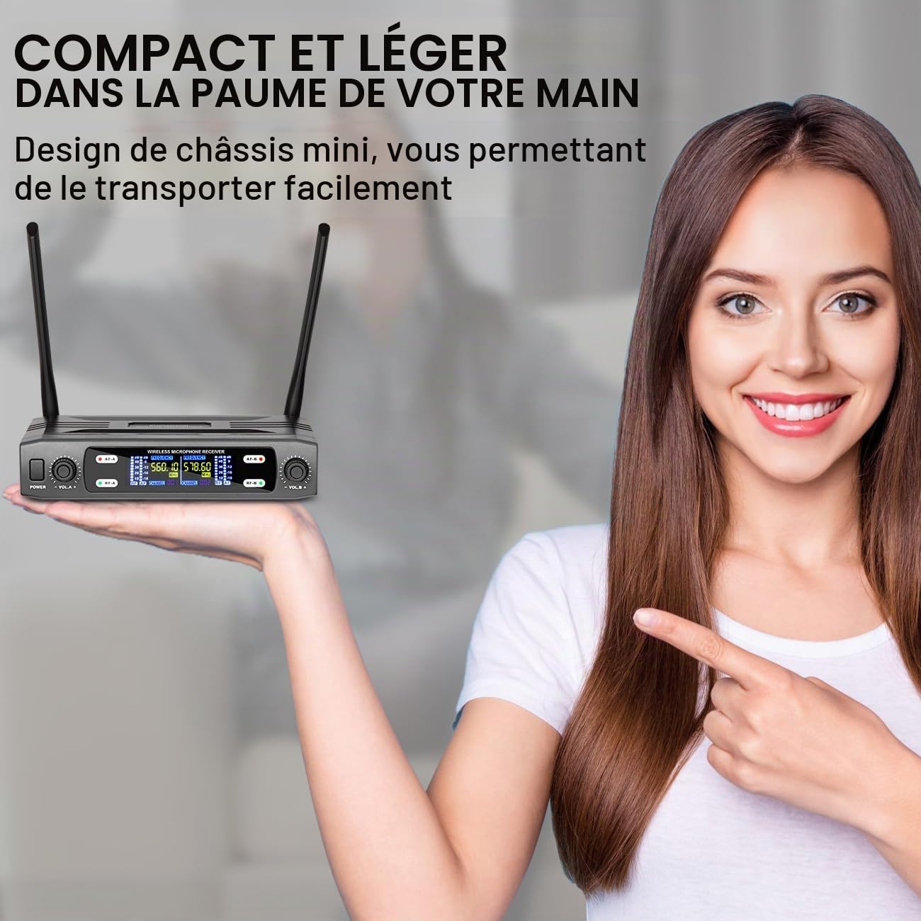 Depusheng Système de Microphone Sans Fil, Ensemble Sans Fil VHF avec Fréquence Double Fixe et 2 Émetteurs Portables Dynamiques, Ensemble de Microphone Sans Fil pour Chant, Karaoké, Église, DJ, Portée