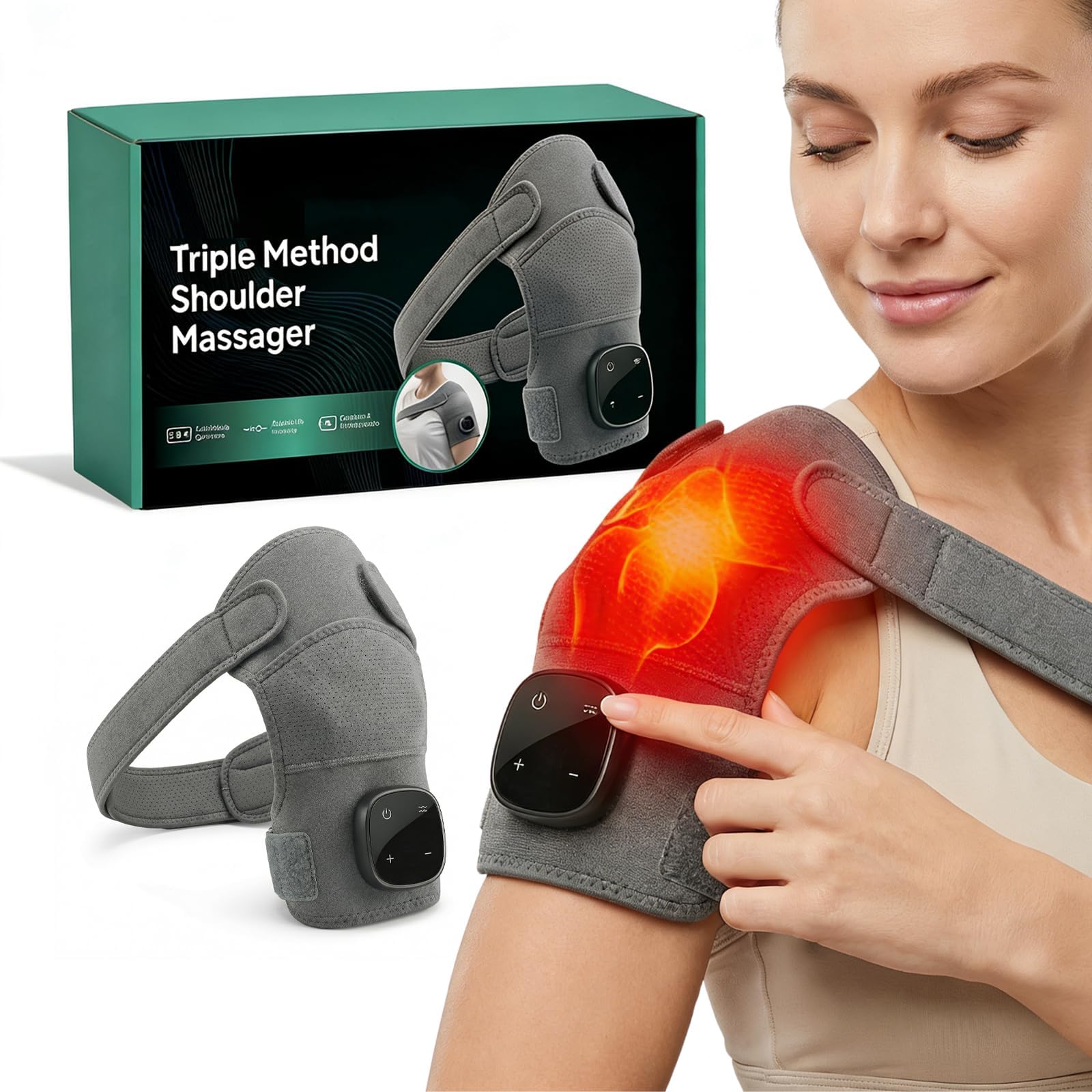 Masajeador de Hombros Triple Method, Almohadilla Térmica de Hombro, almohadilla térmica inalámbrica para masaje de hombro, para Aliviar el Dolor de Hombros y Músculos