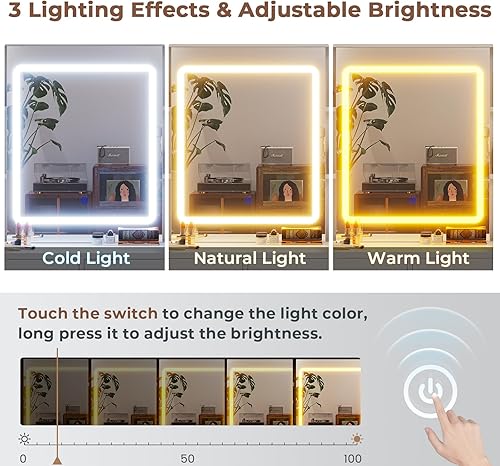 Miniatura 3 de BTHFST Tocador de maquillaje con estación de carga y joyero de 3 capas, escritorio con espejo deslizante y luces, mesa de tocador con 8 ganchos para