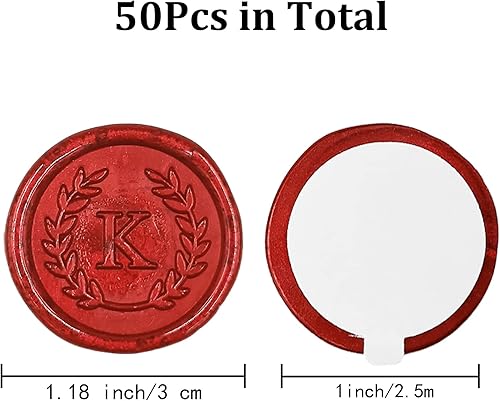 Miniatura 2 de 50 calcomanías adhesivas de cera con letra K rojas, hechas a mano, sin necesidad de sellar, rasgar y usar calcomanías de cera para invitaciones de