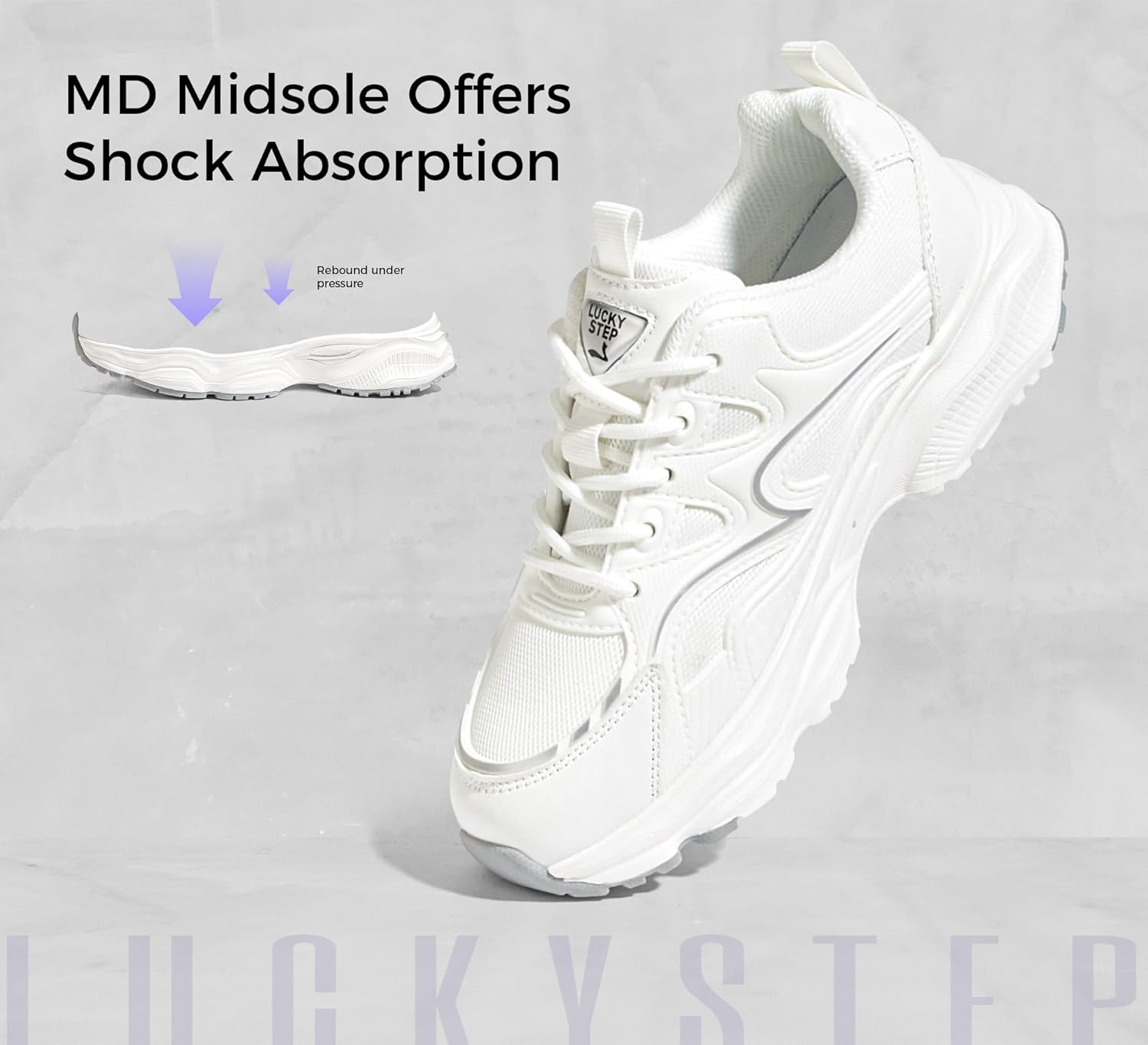LUCKY STEP Women’s Chunky Sneakers Platform Walking Shoes Comfortable Breathable Mesh Lightweight Non Slip Casual White Sneakers Fashion Dad Shoes