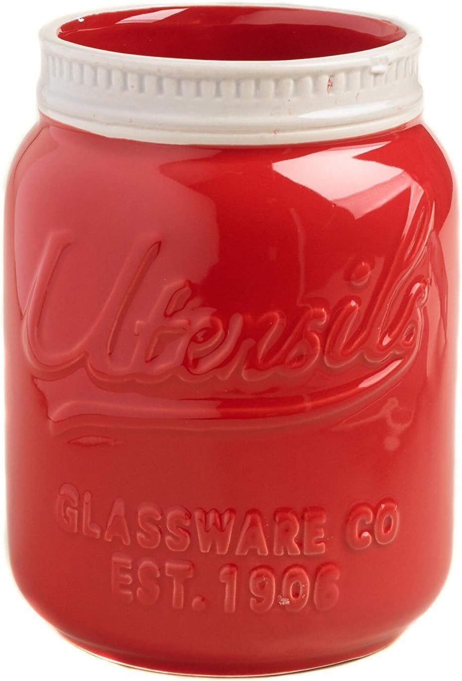 Red Ceramic Mason Jar Utensil Holder