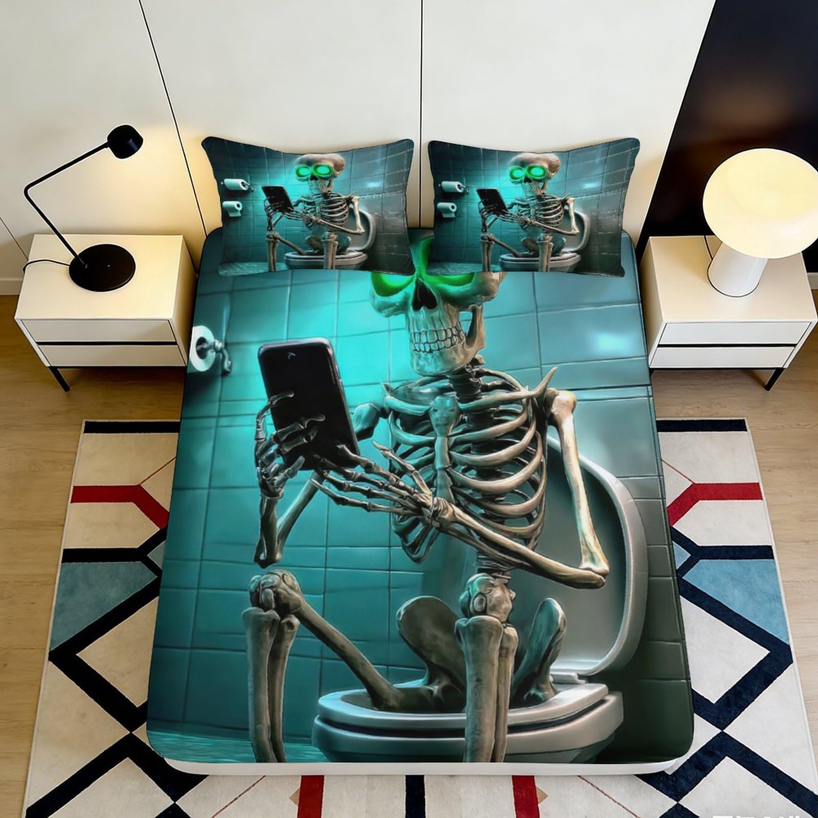 Kzqjxnhpcr Style-7 3D Printed Skeleton Fitted Sheet Microfiber Deep Pocket Bedroom Bedding Skull Mattress Fitted Cover Washable For Adults 90X200x25cm 90X200x25cm