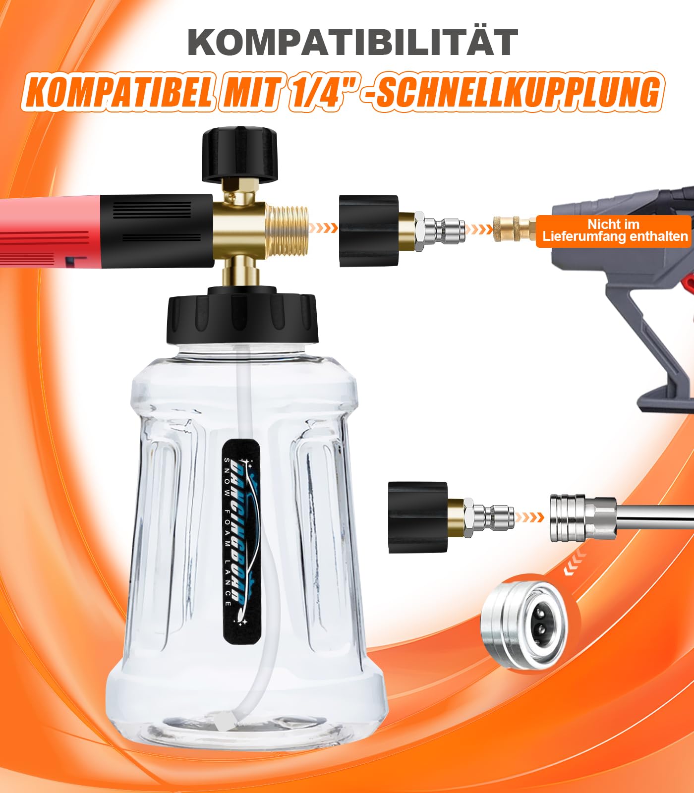 Verbesserte Schaumkanone Schneeschaumlanze, 1L Einstellbare Schaumlanze Schaumdüse mit 1/4 Schnellanschluss für Hochdruckreiniger Schaumpistole Autowäsche (Schwarz & Rot)
