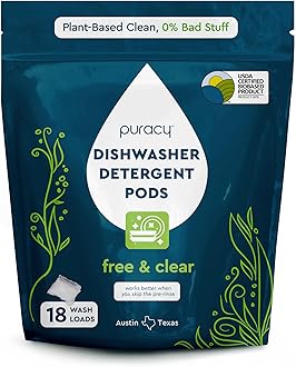 Dishwasher Pods, 18 Count, Natural Dishwasher Detergent, Free & Clear Enzyme-Powered Automatic Dishwasher Pod, Spot and Residue-Free Dish Tabs, 2-in-1 Dishwasher Soap and Rinse Aid