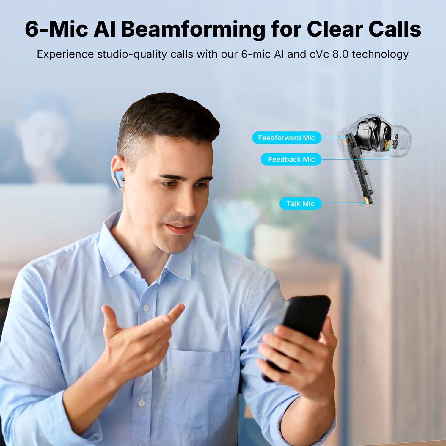 EarFun Air Pro 4+ słuchawki Bluetooth z redukcją szumów, hybrydowy system sterowników, Hi-Res Audio, aptX Lossless, LDAC, 6 Mik. AI połączeń, akumulator 54 godziny, multipoint, rozpoznawanie noszenia