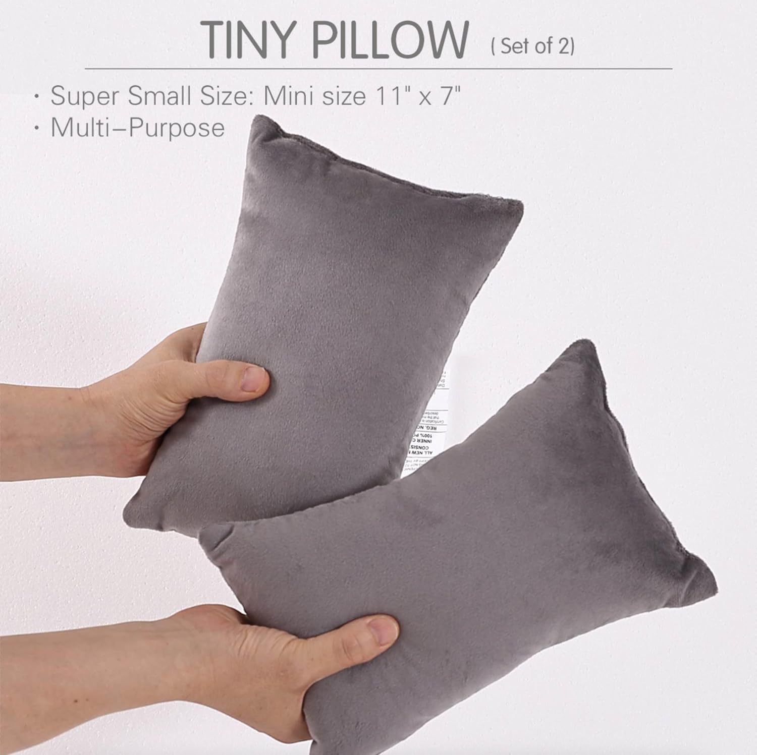 EVOLIVE Tiny Pillow, 2-Pack Gray Micromink Shell Mini Pillows, 11"x7" - Machine Washable, Lightweight, Breathable Multi-Purpose Travel Pillows for Neck, Back Support, Pet Use (Grey, 7"x11") - Image 2