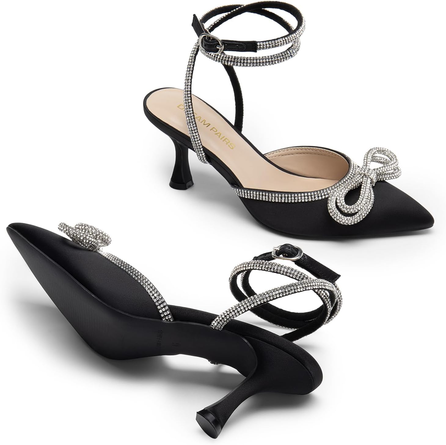DREAM PAIRS Kitten Heels Rhinestone Bow Ankle Strap Stiletto Pointed Closed Toe Heels for Women Pumps Wedding Bridal Party Dress Shoes - Image 6