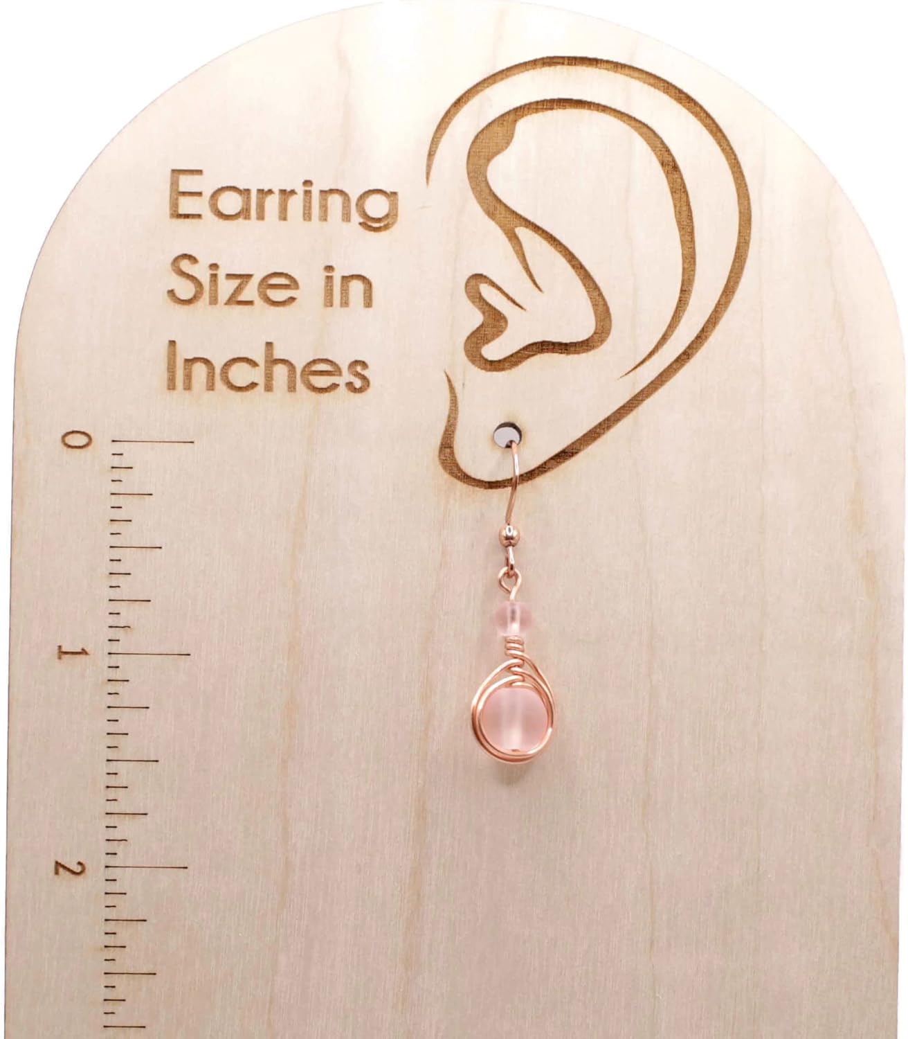 Pillar of Salt Studio Handcrafted Earrings Bright Copper and Sea Glass Wire Wrap Teardrop (Pale Pink, 1" drop)