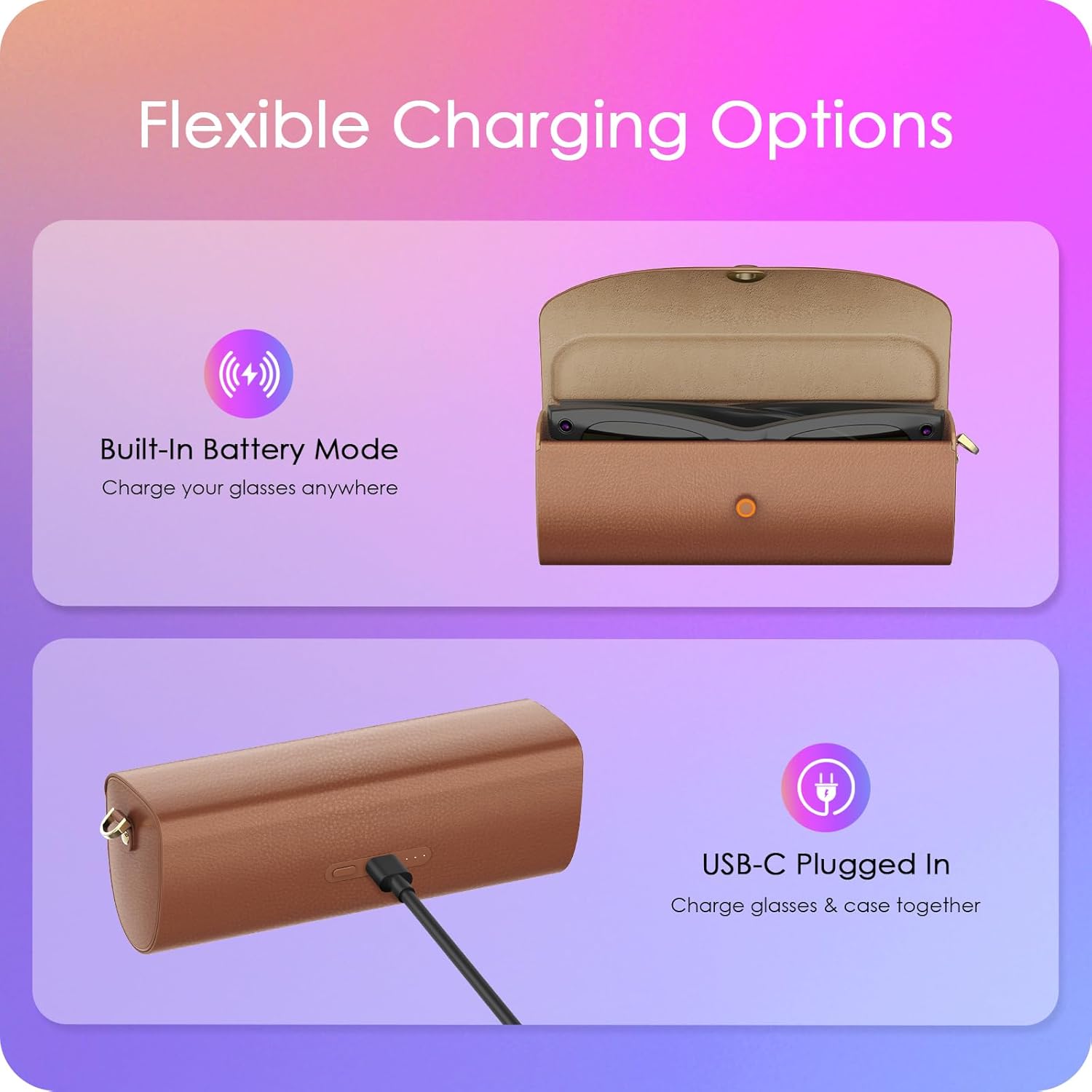Charging Case for Meta Ray-Ban Glasses - 3500mAh Rechargeable Travel Charger for Wayfarer, Skyler, Headliner & Oakley HSTN (Caramel)
