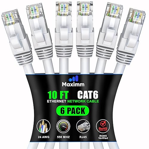 Miniatura 78 de Maximm Cable Ethernet Cat 6 de 10 pies (paquete de 6) - Cable LAN de alta velocidad, cable de Internet, cable de conexión y cable de red - UTP,