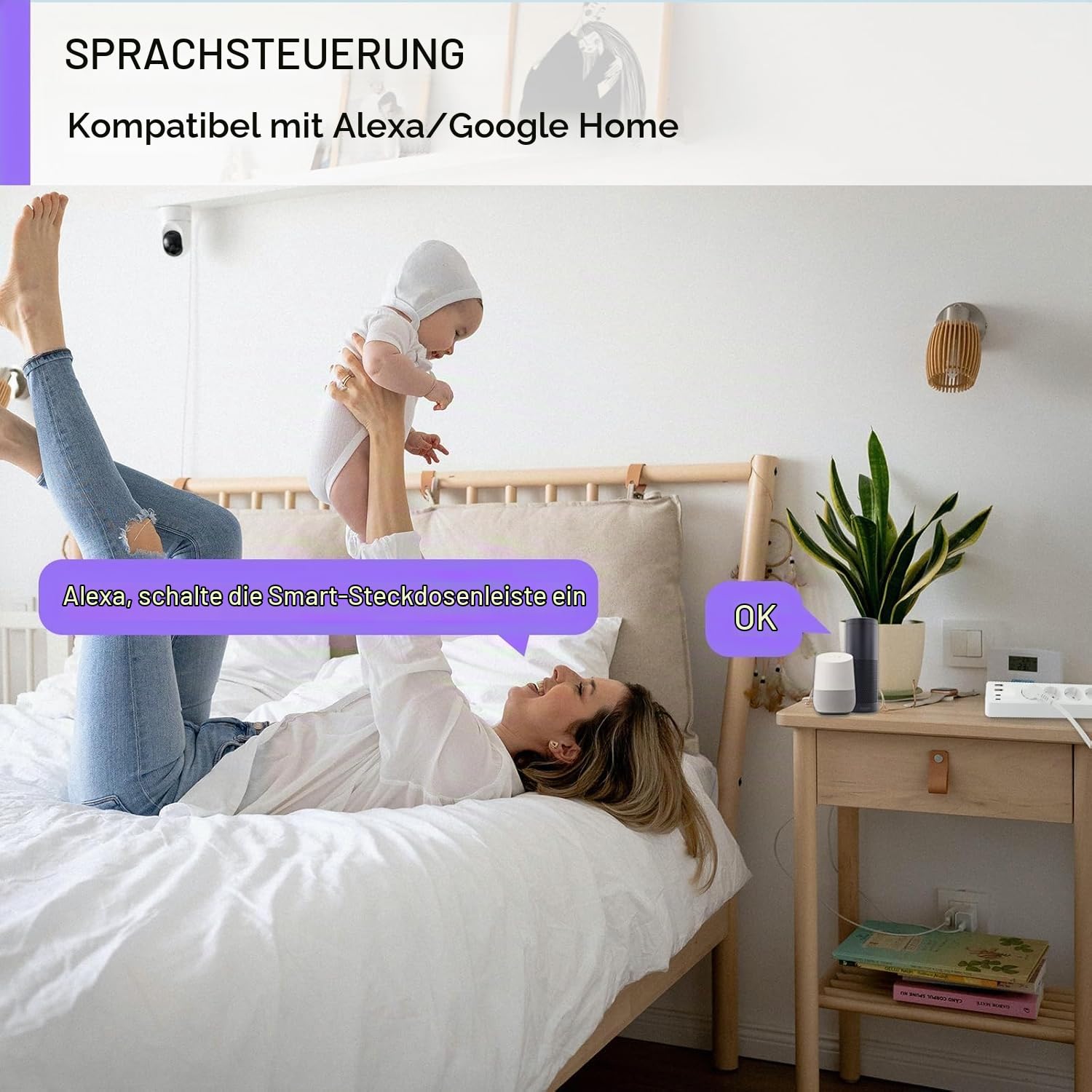 UseeLink Matter Steckdosenleiste,16A 4 Steckdosen 1 USB A/2 Typ-C(Schnellladen) Mehrfachsteckdose mit Überspannungsschutz, Alexa,Google Home, HomeKit, 2,4Ghz