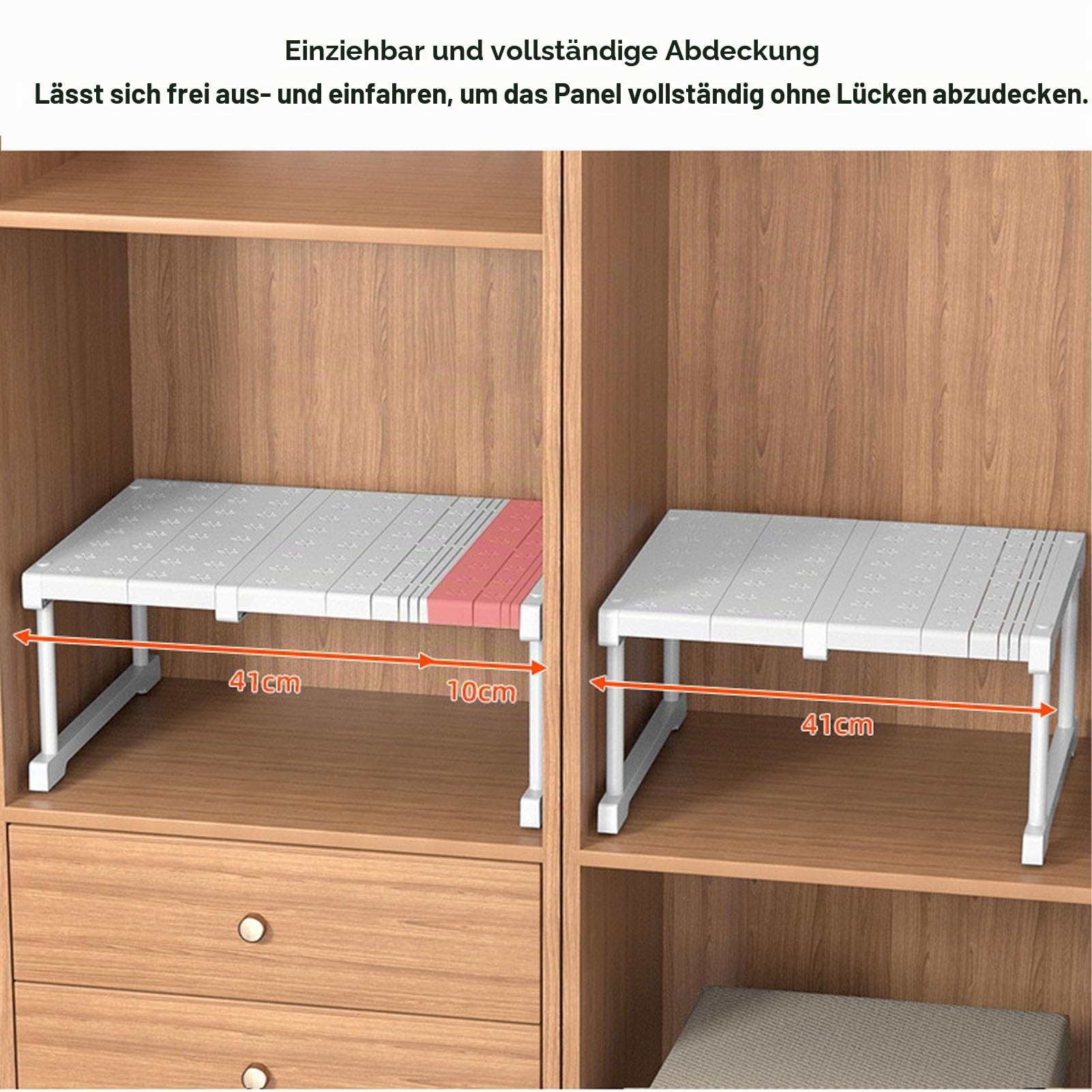 Erweiterbares Schrankregal mit Kohlenstoffstahl, Verstellbares Aufbewahrungsregal für Schränke, Idealer Kleiderschrankteiler und Organizer für Küche, Badezimmer (Länge 47–68 cm)