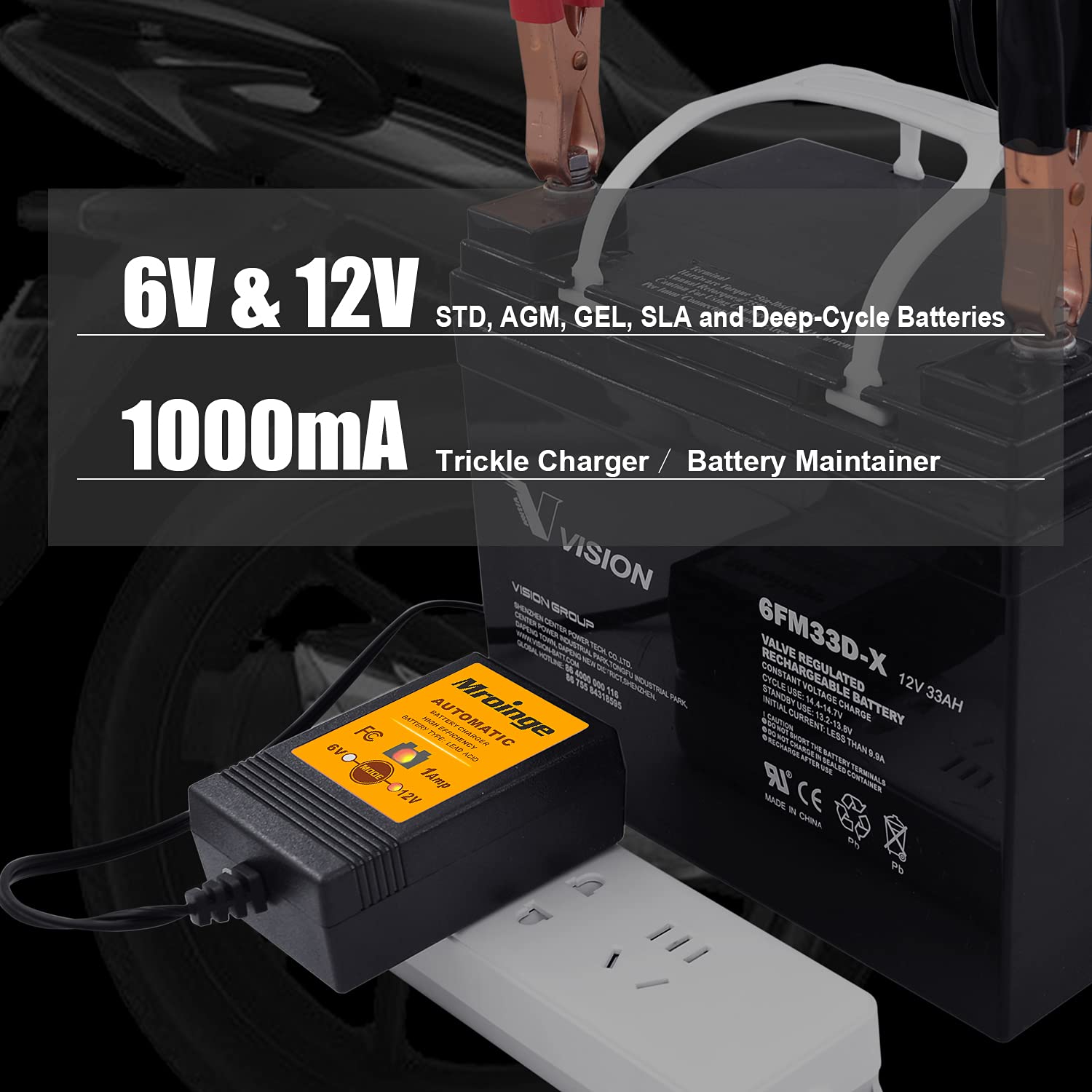 Mroinge 6V / 12V 1A Fully Automatic Trickle Battery Charger/Maintainer