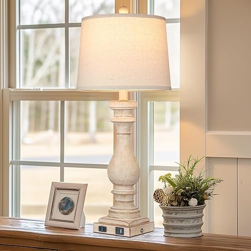 Miniatura 2 de Lámpara de casa de campo de 27.5 pulgadas de alto, lámparas vintage para mesita de noche con puertos de carga USB, AC, lámpara retro con control
