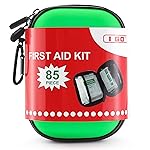 I GO 85 Pieces Hard Shell Mini Compact First Aid Kit, Small Personal Emergency Survival Kit for Travel Hiking Camping Backpacking Hunting Marine Car, Green
