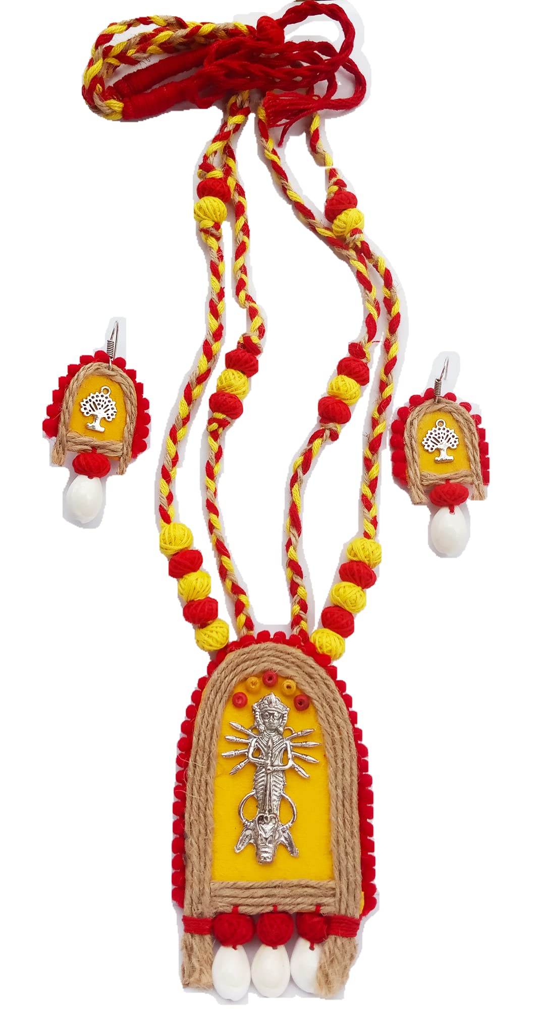 Naman Unique Jewellery Durga Puja collection Red & Yellow Colour Jute thread German Silver Pompom less made long U shpe Handmade Jewellery set for Women and Girls,Long U shape(NUJ000079) (B09D9NVNPH) Amazon Price History, Amazon Price Tracker