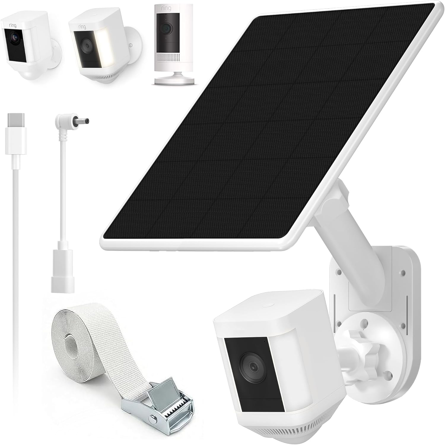 Solar Panel and 2-in-1 Wall Mount for Ring Camera,6W Solar Charger and 360° Outdoor Security Camera Mount for Ring Spotlight & Stick Up Outdoor Cam Plus/Pro Battery,USB-C to Barrel Plug,Weatherproof