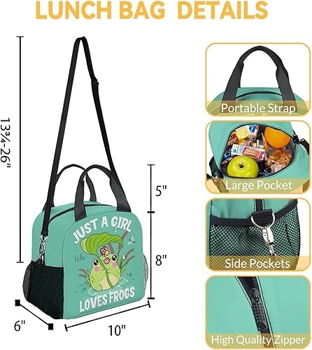 Miniatura 3 de FUZZYFIT Lonchera de rana para niñas, bolsas de almuerzo reutilizables aisladas congelables - Pequeña lonchera en blanco linda para niños - Ideal