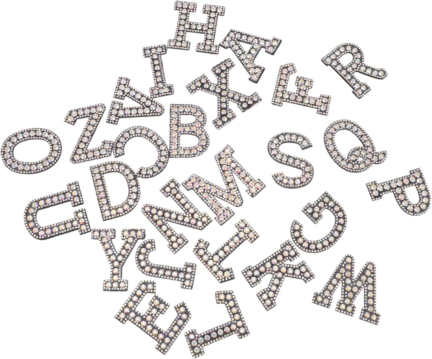 26pcs Alphabet Rhinestone Sewing Patches DIY Clothing Appliques for Jackets Shirts Bags Decorative Sparkling Repair Accessories for Crafts