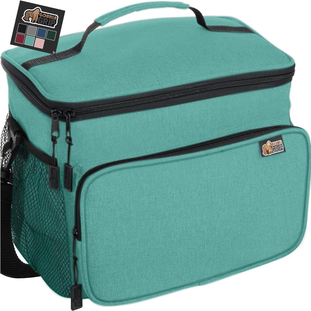 GORILLA GRIP Reusable Insulated Lunch Box Bag for Women Men, 15L, Leakproof XL Soft Cooler Bags, Multiple Compartments, Mesh Pockets and Adjustable Strap, Food Tote Keeps Drinks Cold, 13x9, Turquoise 15L Turquoise