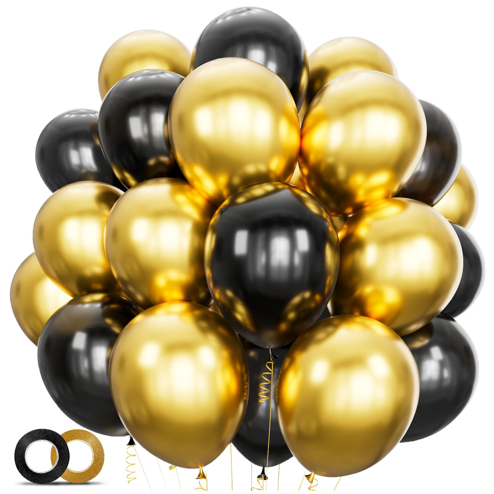 100pcs Black and Gold Balloons 12 Inch Metallic Gold and Black latex Party Balloons for Birthday Retirement Graduation New Year's Eve Party Decorations