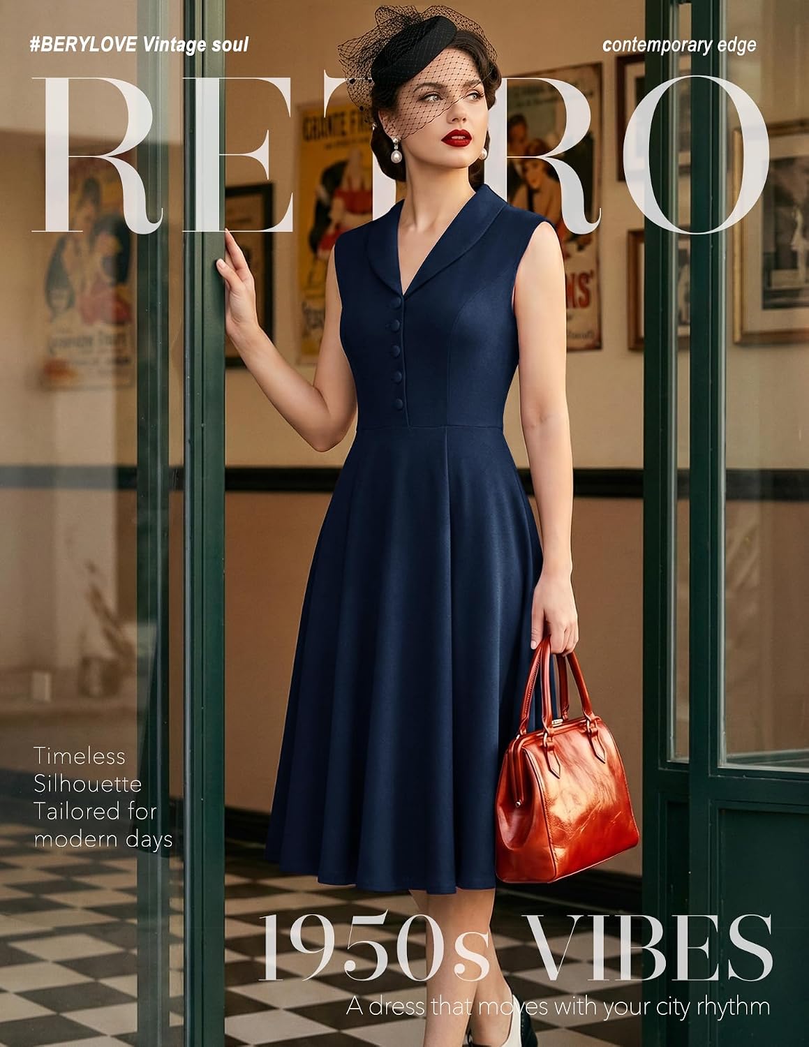 BeryLove Vintage 1950s Midi Cocktail Dresses for Women Wedding Guest Classy image 4