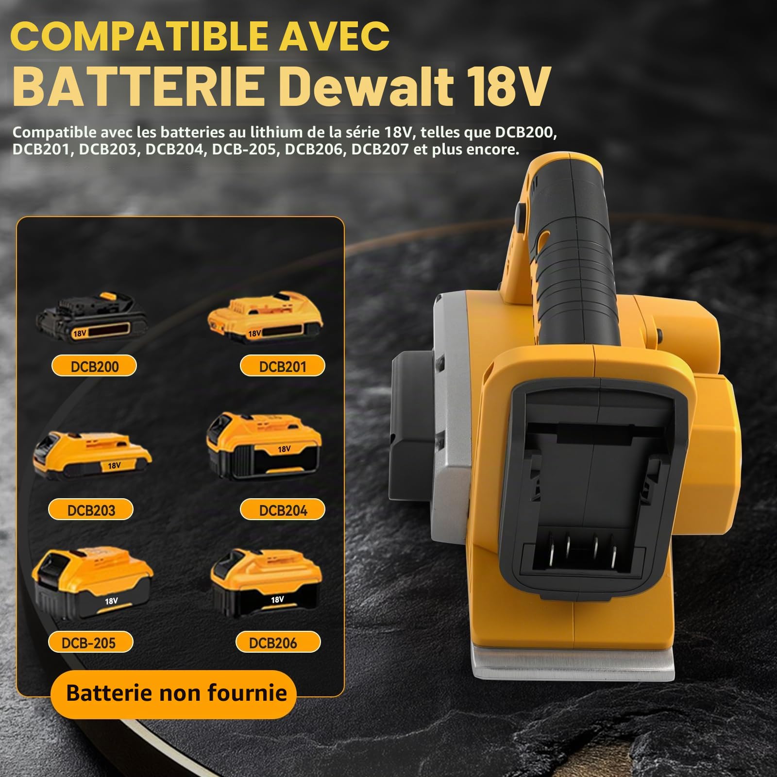 Raboteuse électrique sans fil pour batterie Dewalt 18 V/20 V, rabot portatif de 8,9 cm, 15 000 tr/min sans balais pour le travail du bois, menuisier, bricolage